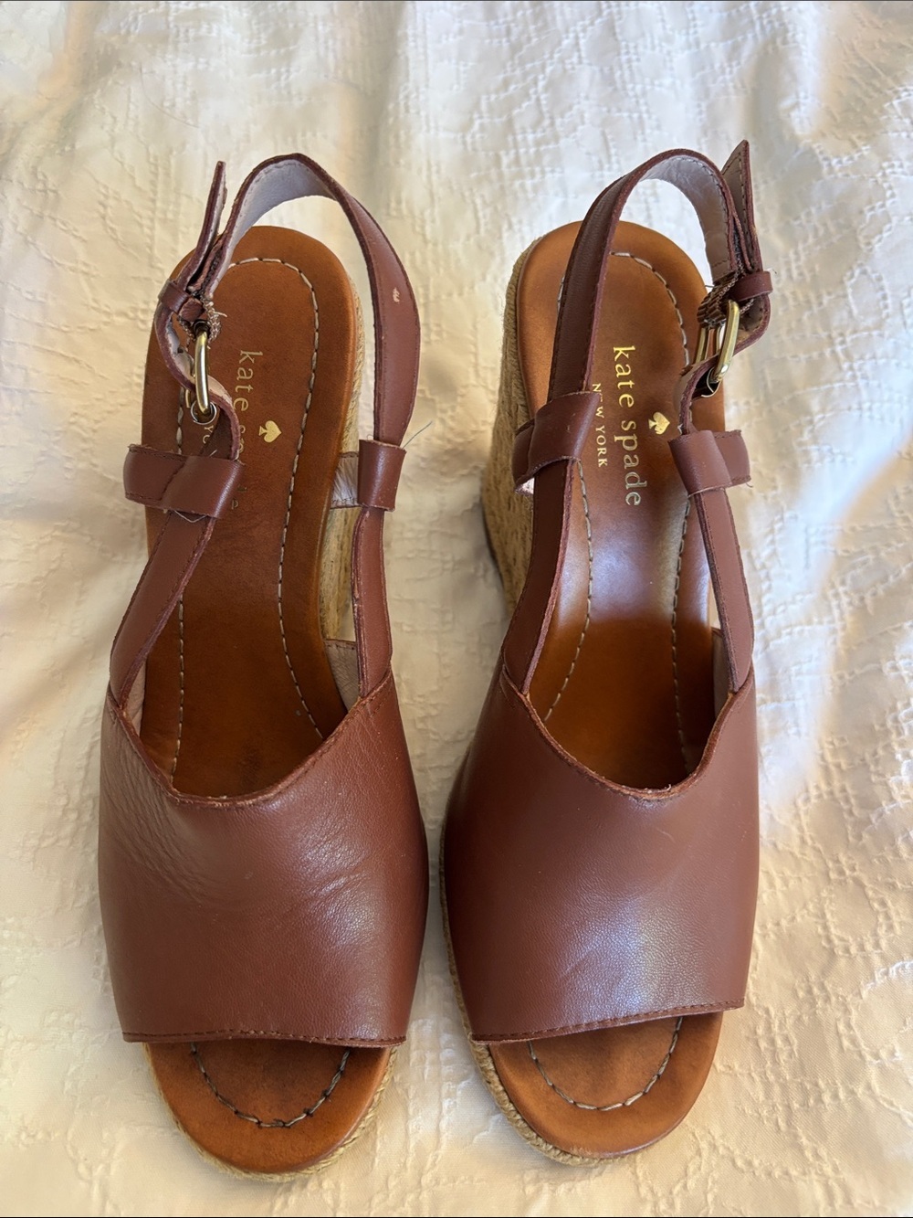 Kate Spade Brown Leather Espadrille Wedges - Size 8M - Picture 4 of 16